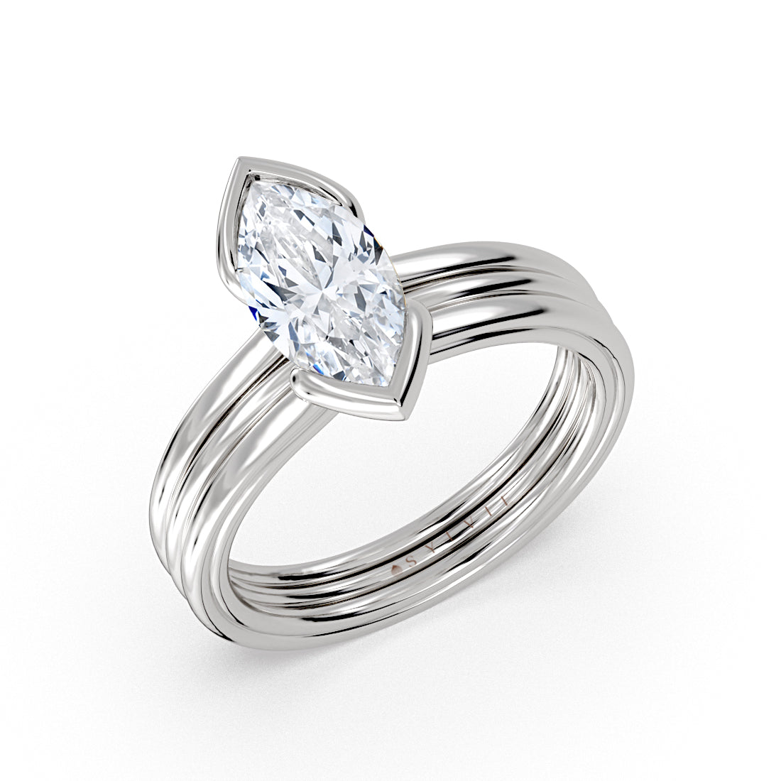 Shell Auranova Triple Band Half Bezel Solitaire Engagement Ring - Ruth