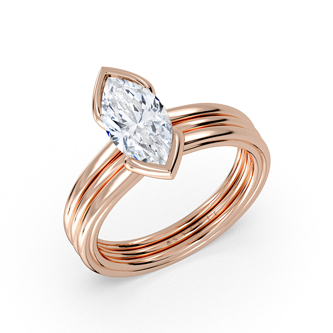 Shell Auranova Triple Band Half Bezel Solitaire Engagement Ring - Ruth