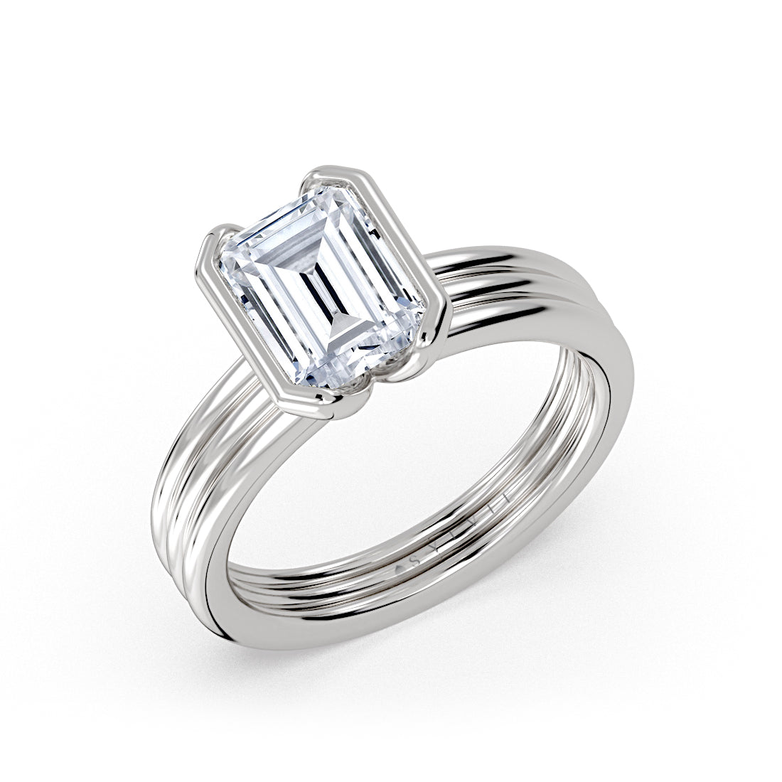 Shell Auranova Triple Band Half Bezel Solitaire Engagement Ring - Selah