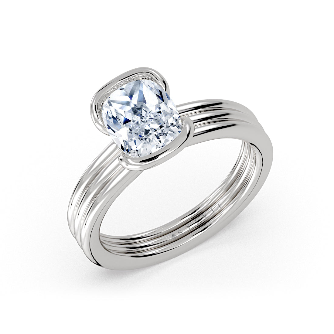 Shell Auranova Triple Band Half Bezel Solitaire Engagement Ring - Matilda