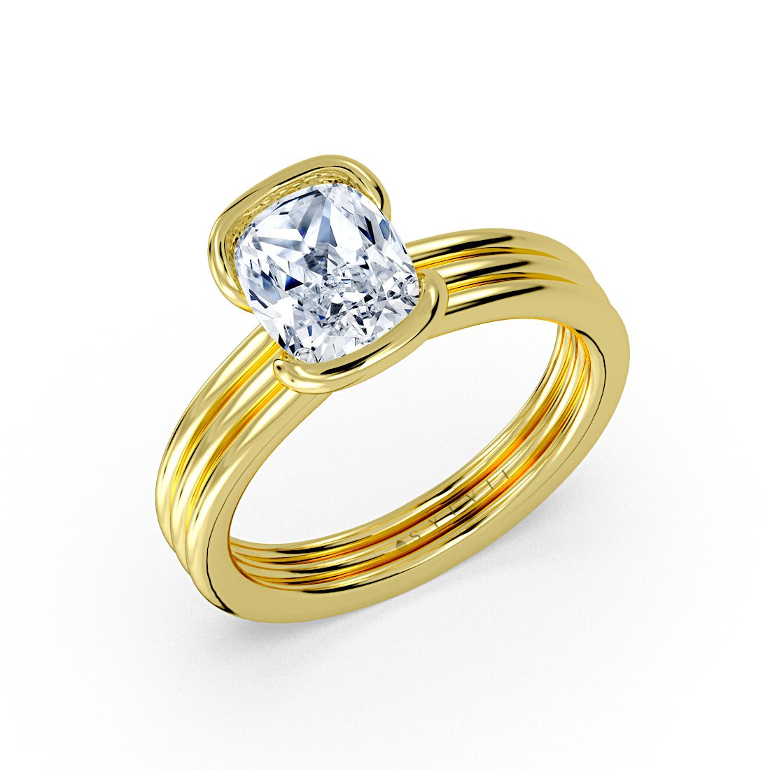 Shell Auranova Triple Band Half Bezel Solitaire Engagement Ring - Matilda