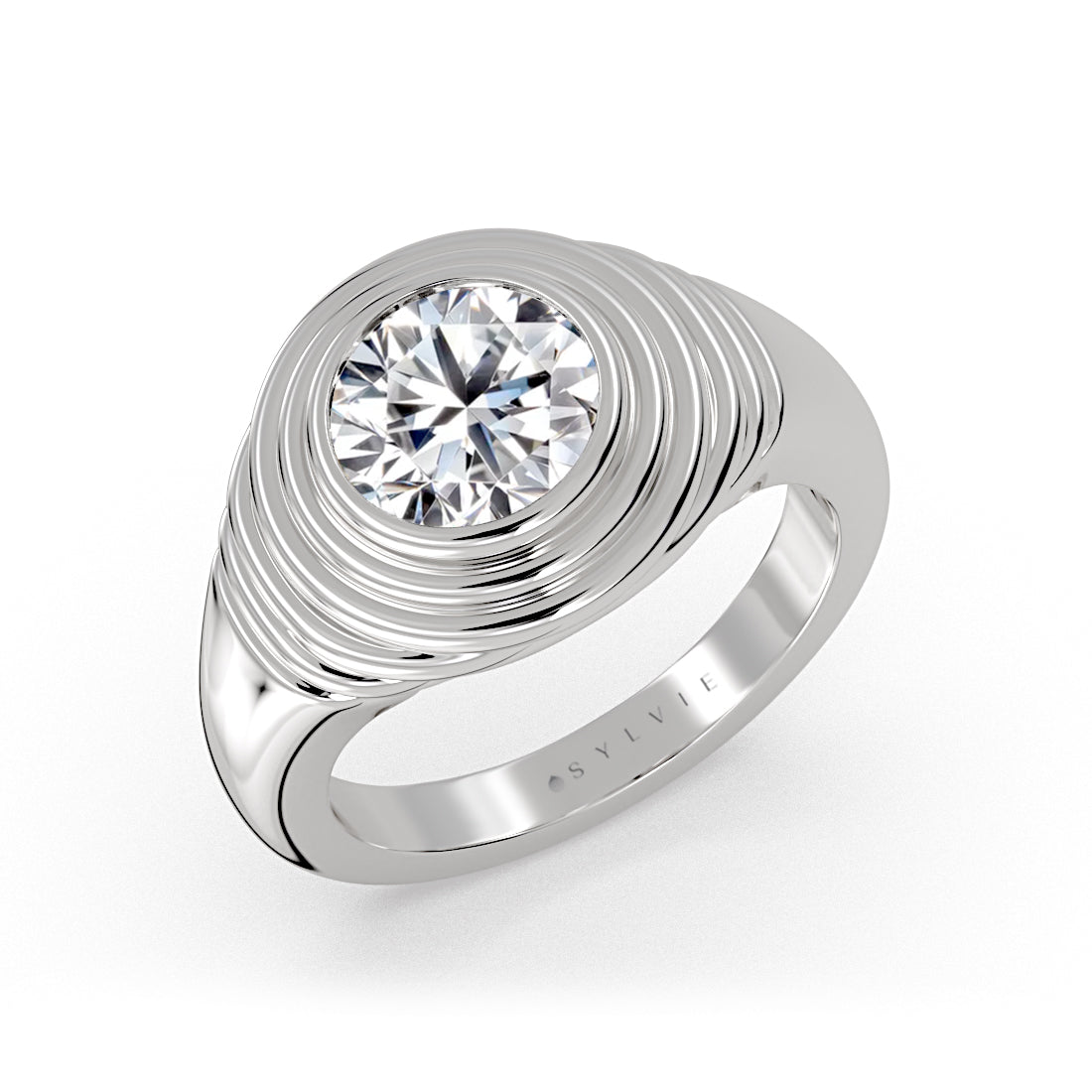 Auravie Round Ripple Bezel Solitaire Engagement Ring - Raven