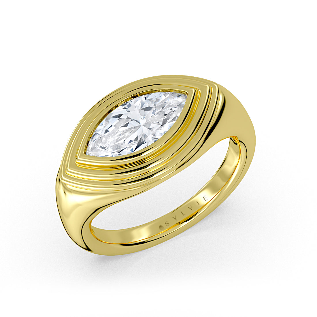 Auravie East to West Marquise Ripple Bezel Solitaire Engagement Ring - Leighton