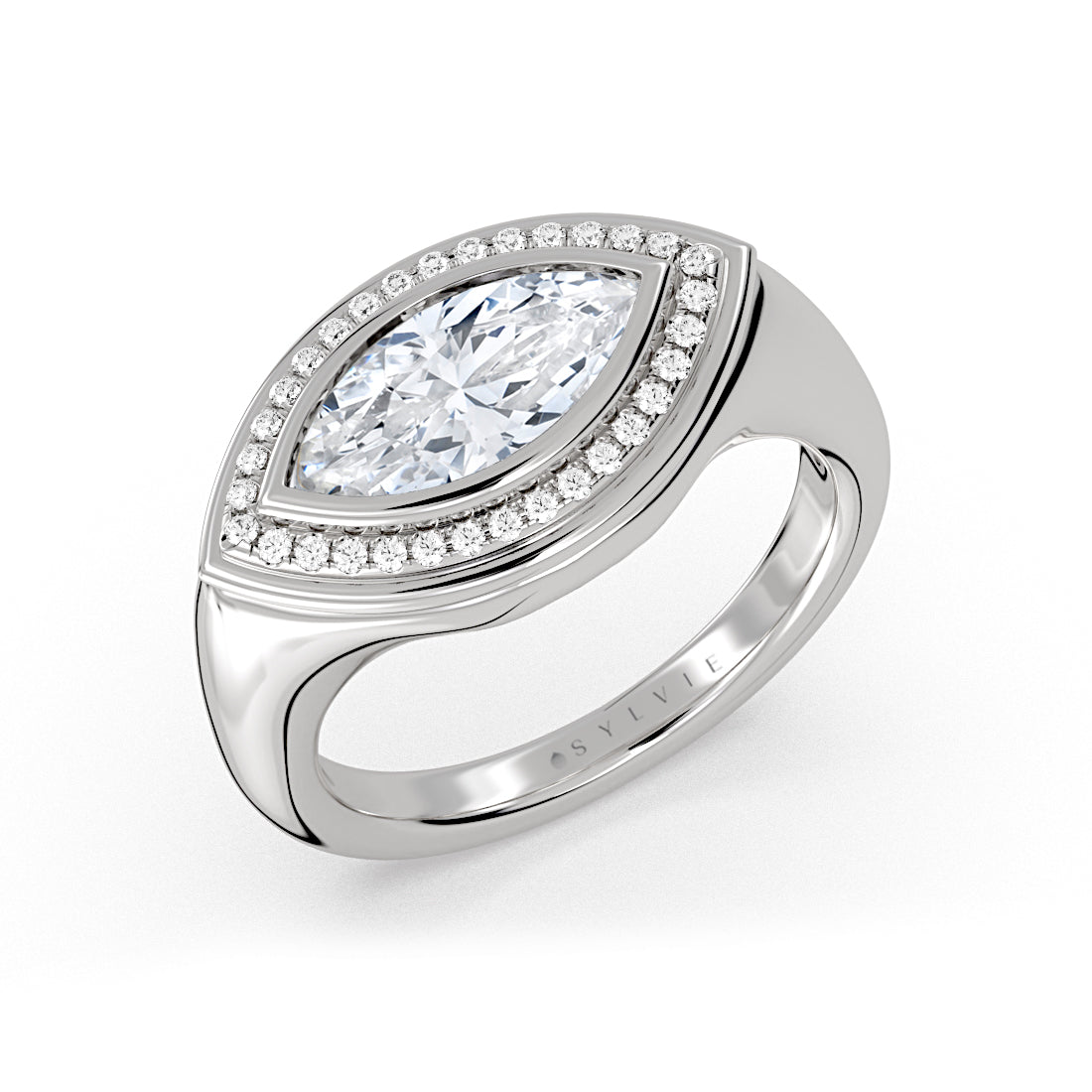 Auravie East to West Marquise Diamond Ripple Bezel Engagement Ring - Joy
