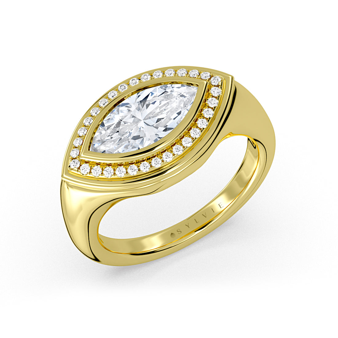 Auravie East to West Marquise Diamond Ripple Bezel Engagement Ring - Joy