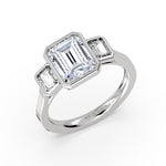 Emerald Cut Bezel Three Stone Engagement Ring - Miriam