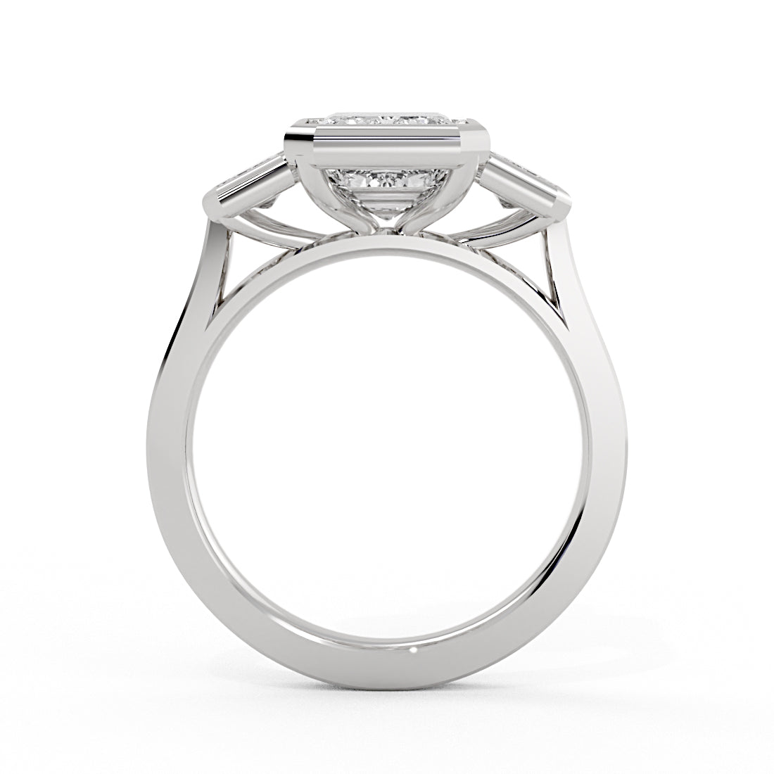 Emerald Cut Bezel Three Stone Engagement Ring - Miriam