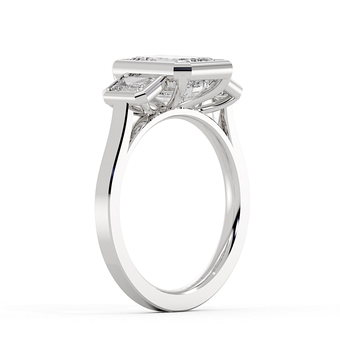 Emerald Cut Bezel Three Stone Engagement Ring - Miriam