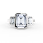 Emerald Cut Bezel Three Stone Engagement Ring - Miriam