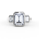 Emerald Cut Bezel Three Stone Engagement Ring - Miriam