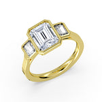 Emerald Cut Bezel Three Stone Engagement Ring - Miriam
