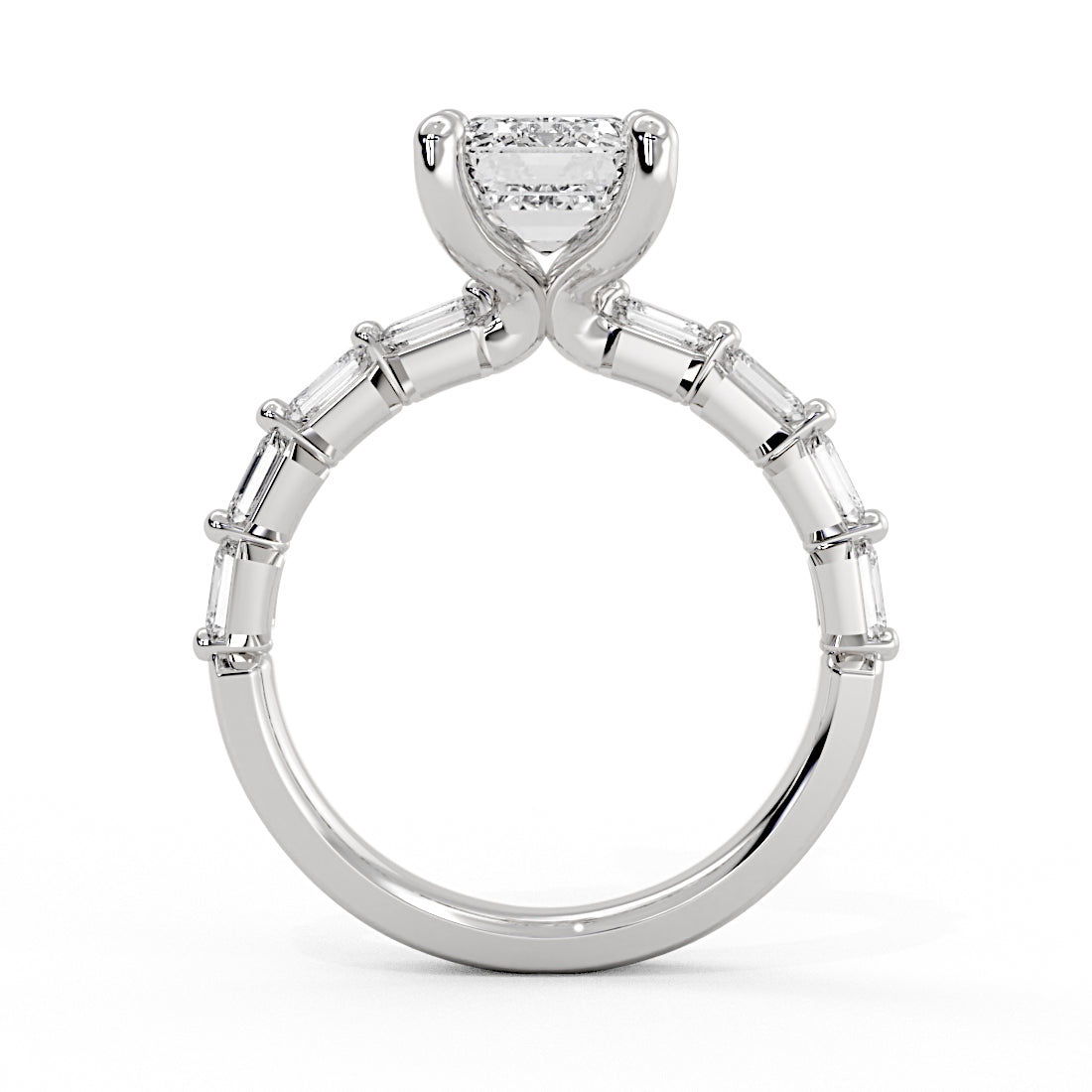 Emerald Cut Shared Prong Baguette Engagement Ring - Trinity