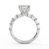 Emerald Cut Shared Prong Baguette Engagement Ring - Trinity
