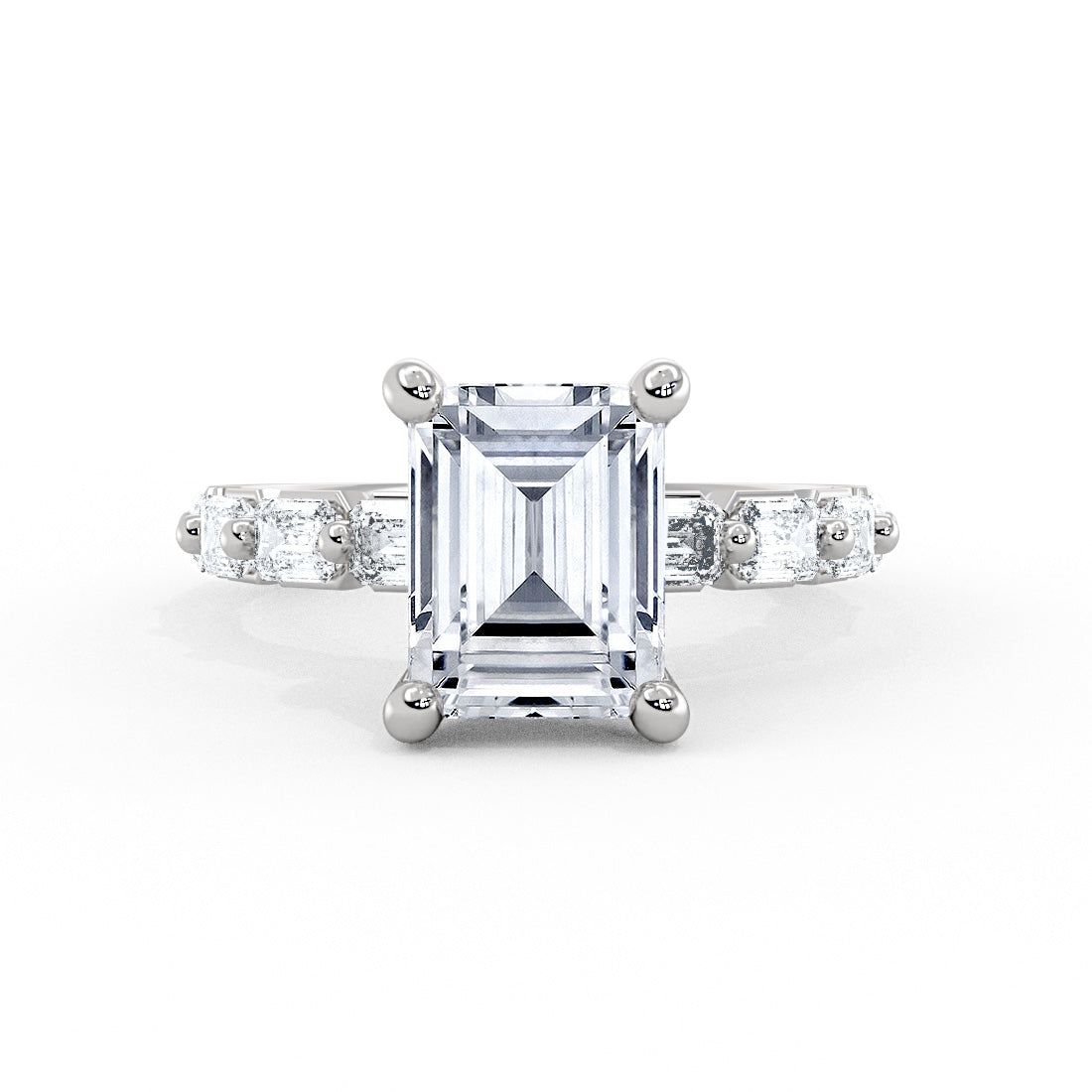 Emerald Cut Shared Prong Baguette Engagement Ring - Trinity