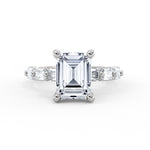 Emerald Cut Shared Prong Baguette Engagement Ring - Trinity