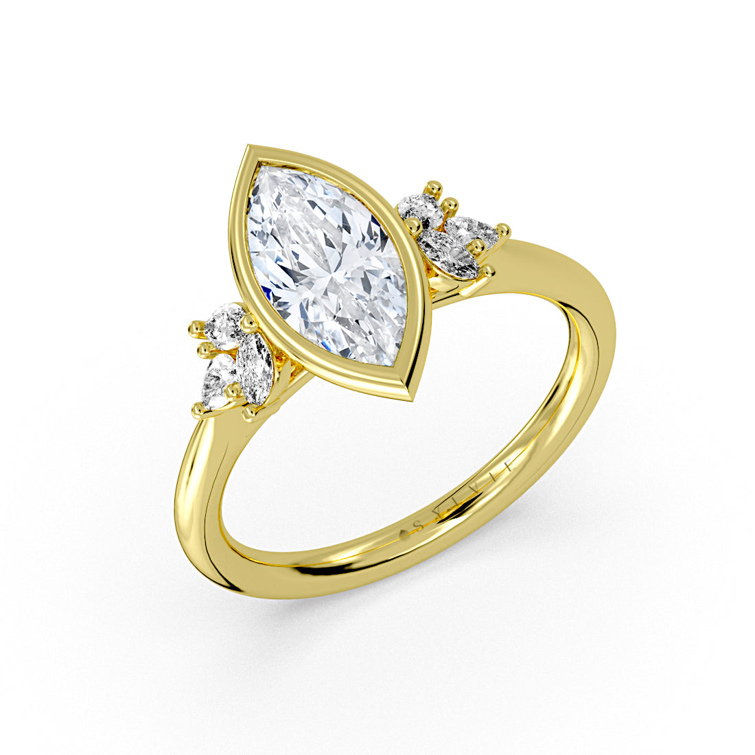 Marquise Cut Bezel Set Multi Stone Engagement Ring - Delia