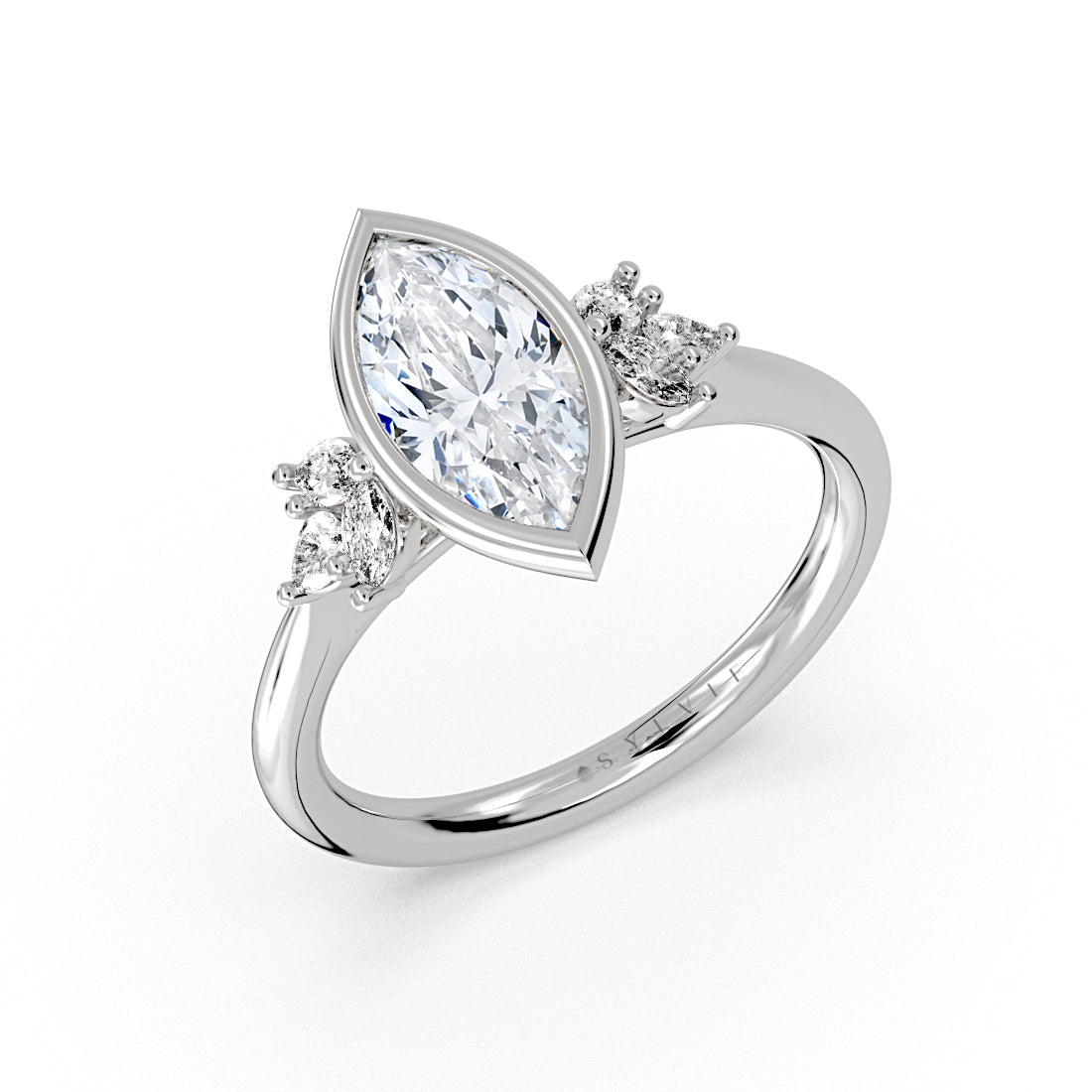 Marquise Cut Bezel Set Multi Stone Engagement Ring - Delia