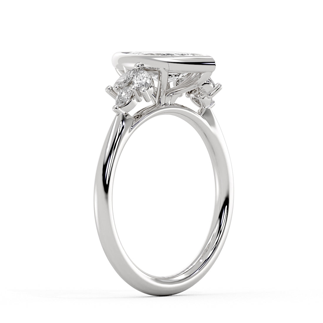 Marquise Cut Bezel Set Multi Stone Engagement Ring - Delia