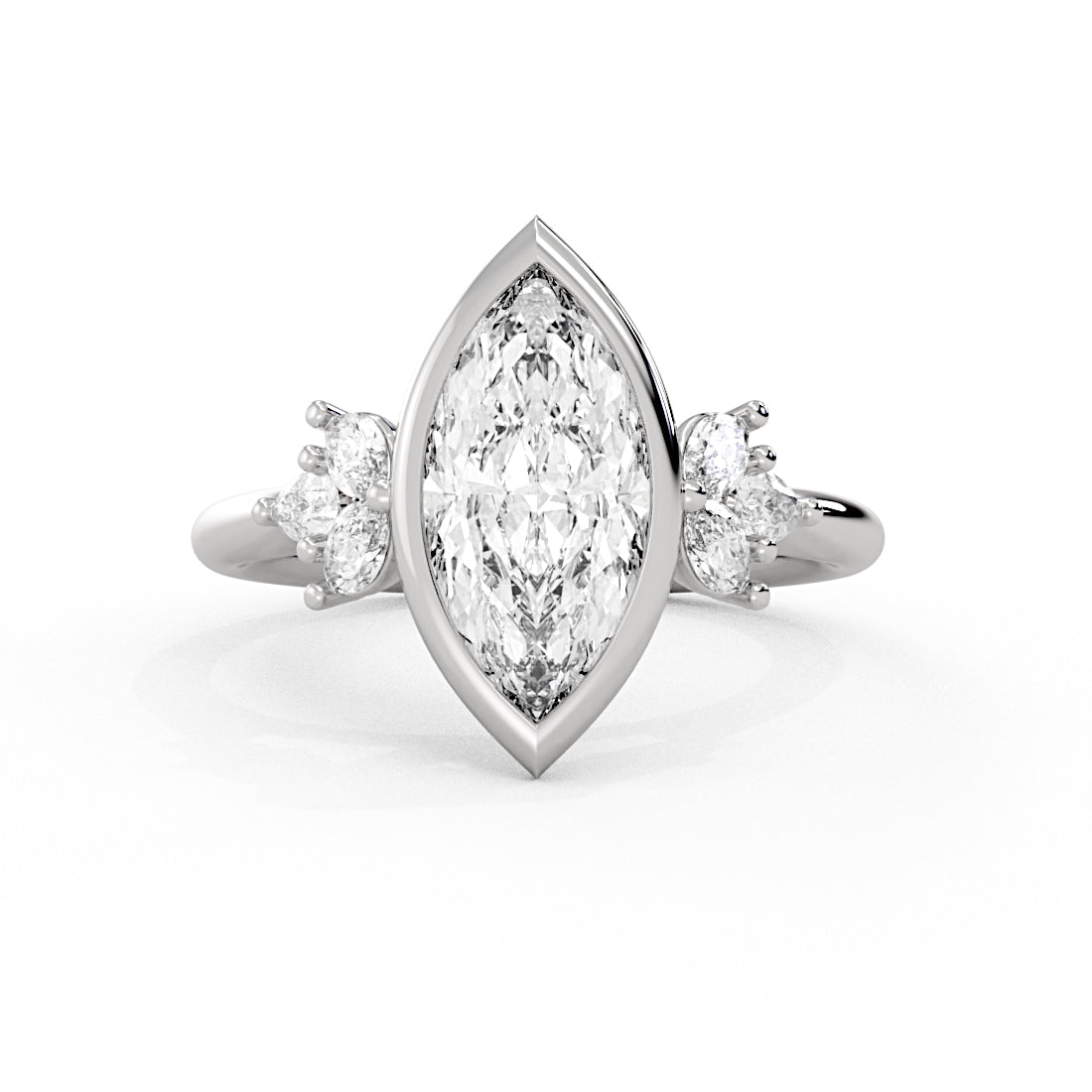 Marquise Cut Bezel Set Multi Stone Engagement Ring - Delia