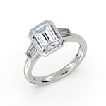 Emerald Cut Bezel Tapered Baguette Three Stone Engagement Ring - Amara