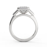 Emerald Cut Bezel Tapered Baguette Three Stone Engagement Ring - Amara