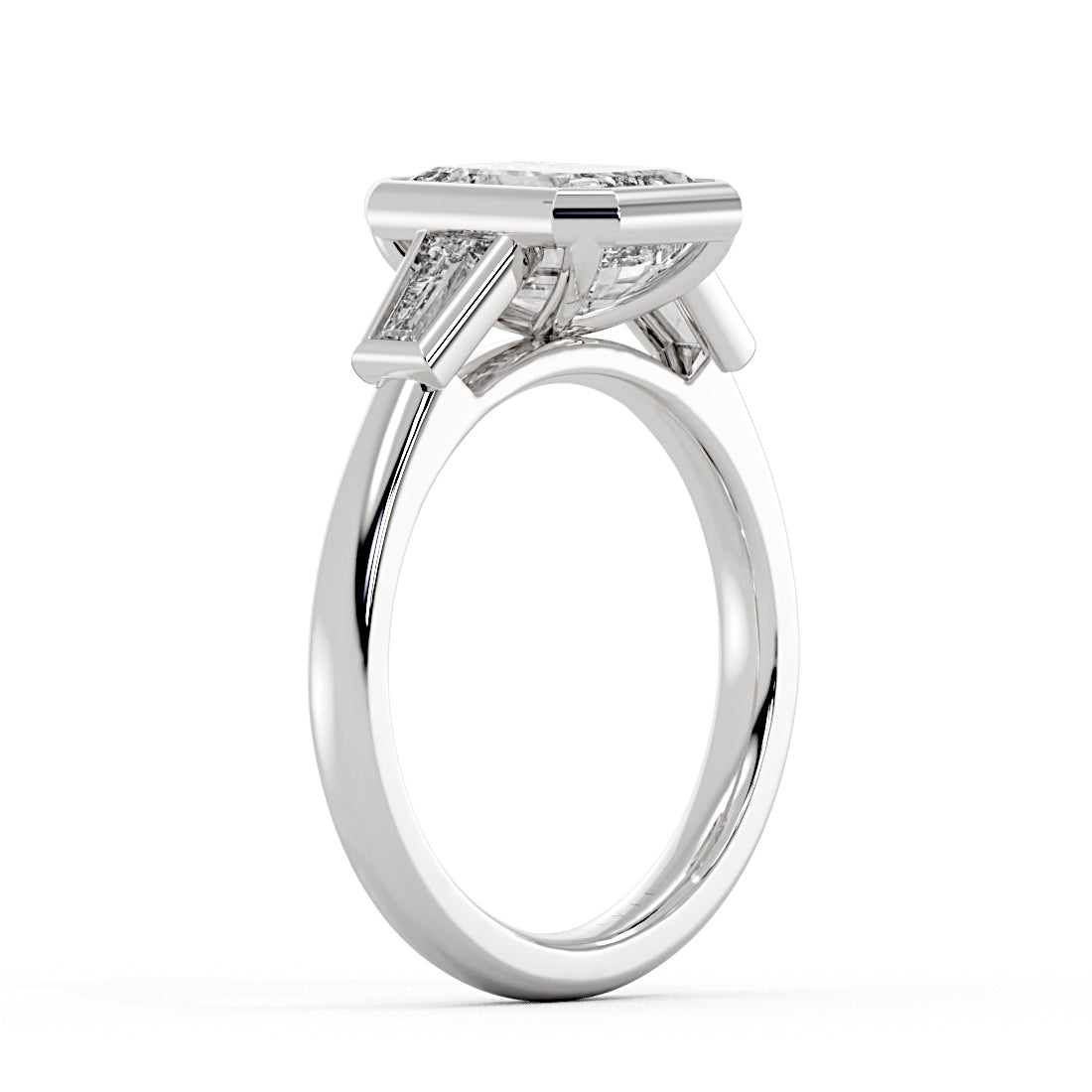 Emerald Cut Bezel Tapered Baguette Three Stone Engagement Ring - Amara