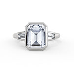 Emerald Cut Bezel Tapered Baguette Three Stone Engagement Ring - Amara