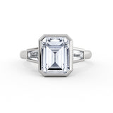 Emerald Cut Bezel Tapered Baguette Three Stone Engagement Ring - Amara