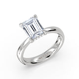 Emerald Cut Tapered Solitaire Engagement Ring with Hidden Halo - Maggie