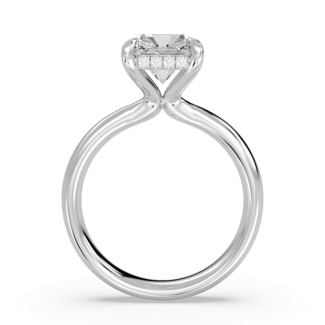 Emerald Cut Tapered Solitaire Engagement Ring with Hidden Halo - Maggie