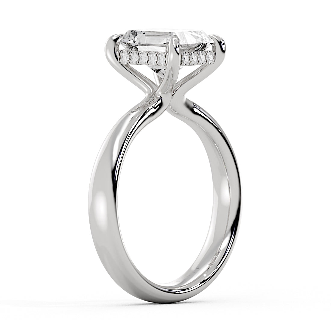 Emerald Cut Tapered Solitaire Engagement Ring with Hidden Halo - Maggie