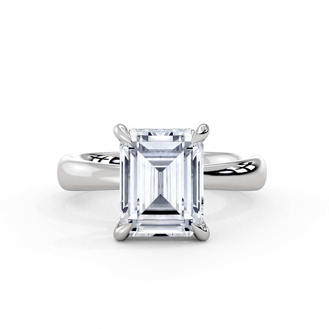 Emerald Cut Tapered Solitaire Engagement Ring with Hidden Halo - Maggie