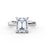 Emerald Cut Tapered Solitaire Engagement Ring with Hidden Halo - Maggie