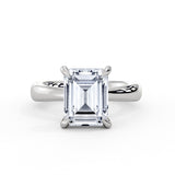 Emerald Cut Tapered Solitaire Engagement Ring with Hidden Halo - Maggie