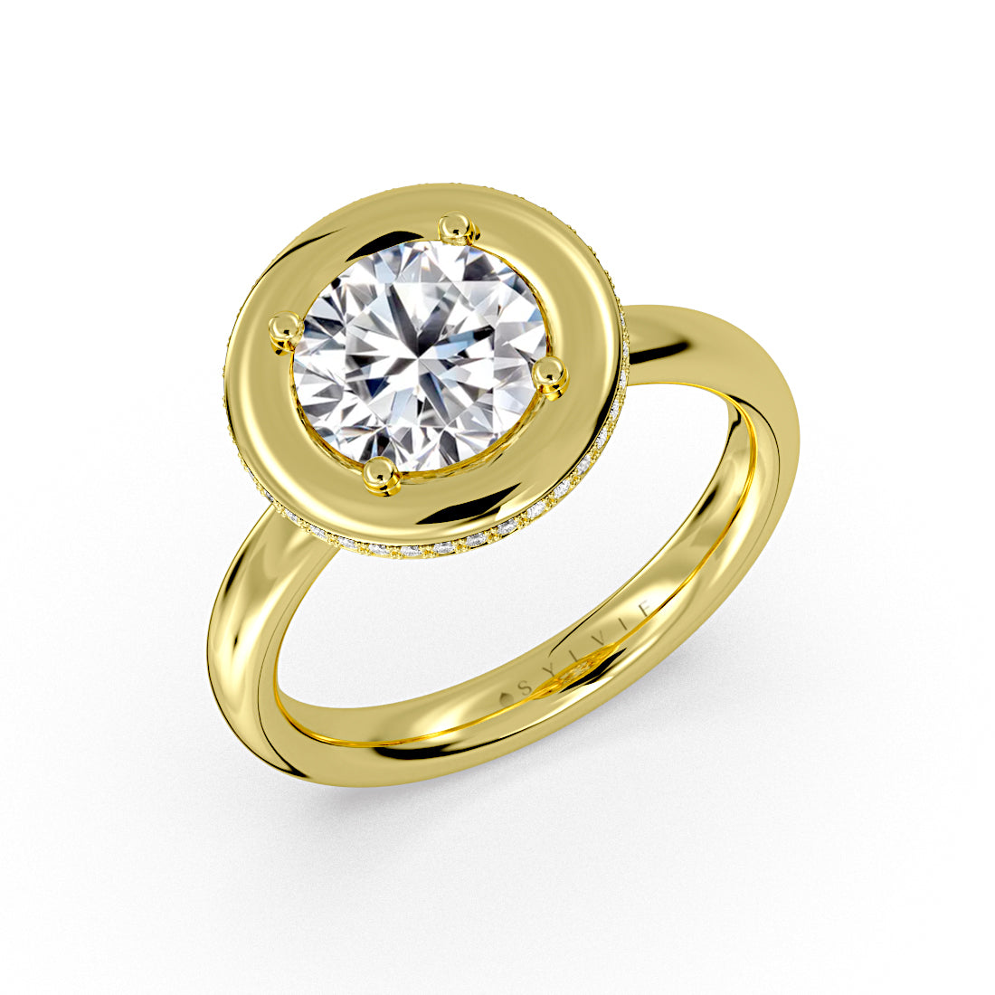 Auravie Thick Bezel Engagement Ring with Hidden Halo - Zuri