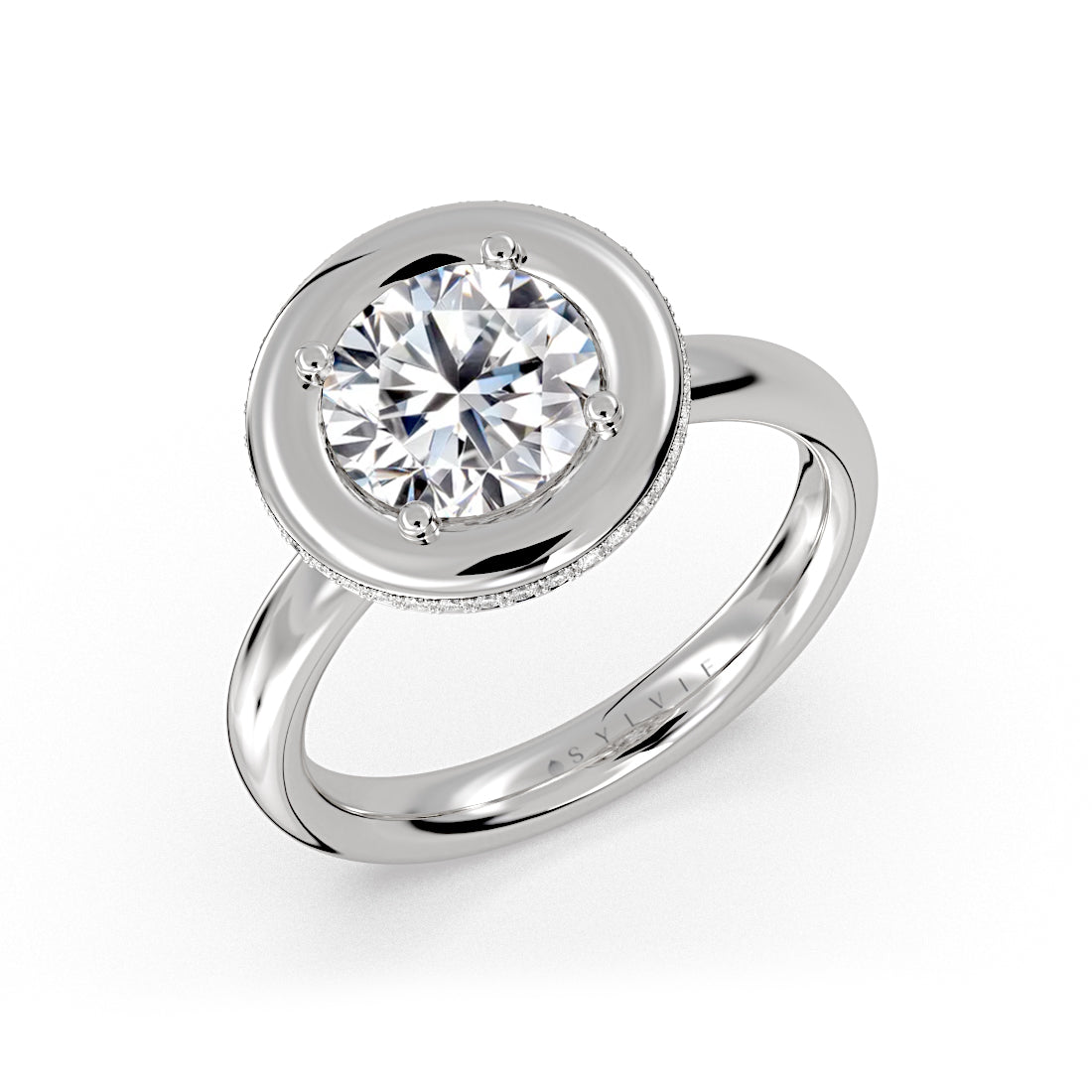 Auravie Thick Bezel Engagement Ring with Hidden Halo - Zuri