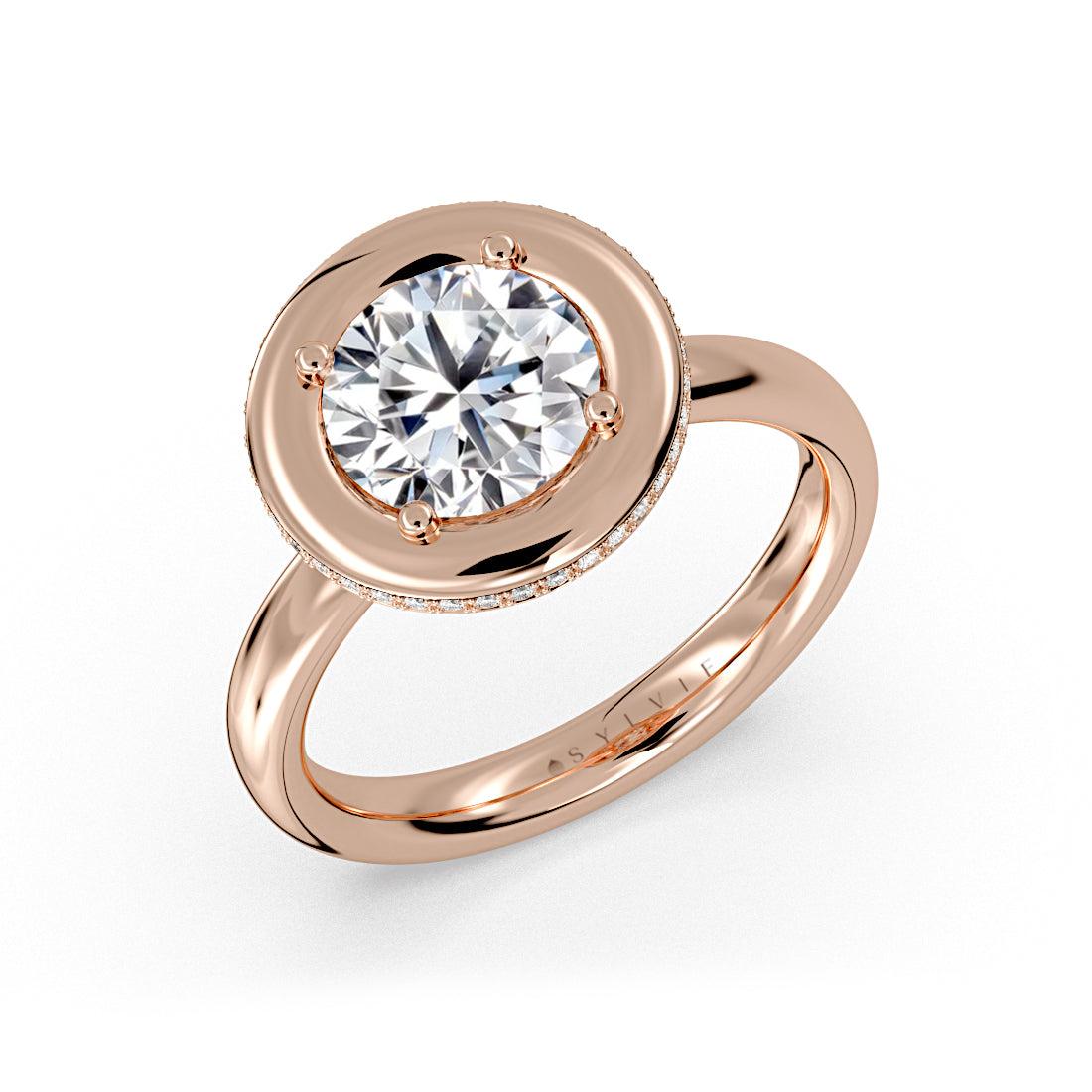 Auravie Thick Bezel Engagement Ring with Hidden Halo - Zuri