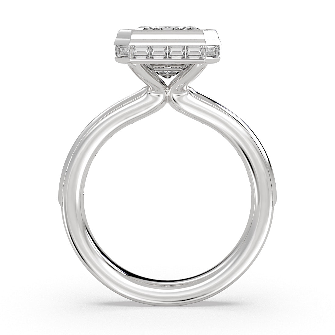 Auravie Channel Set Baguette Bezel Engagement Ring with Channel Baguette Hidden Halo - Evereigh