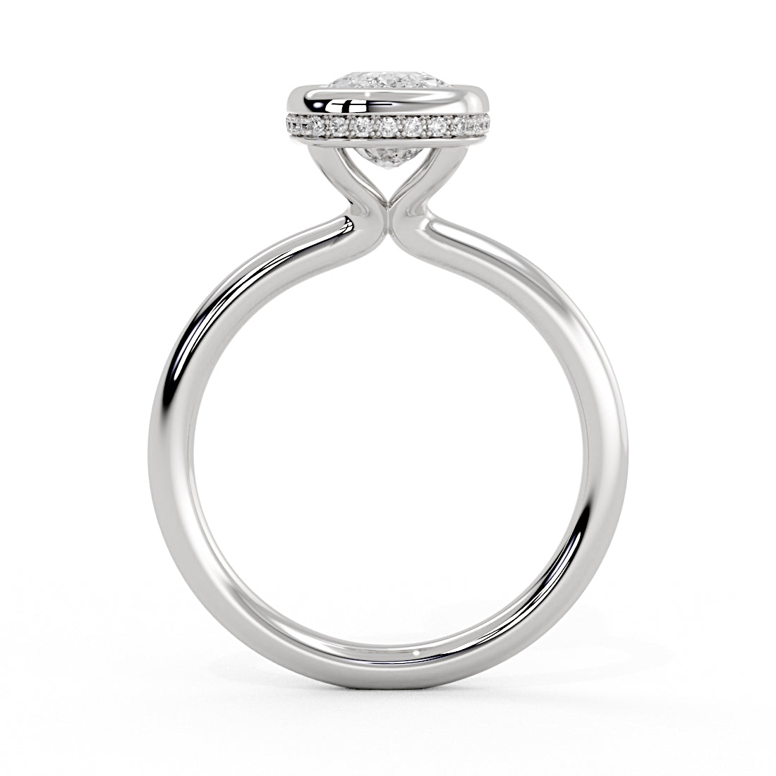 Cushion Cut Solitaire Flush Set Hidden Halo Engagement Ring - Sumner