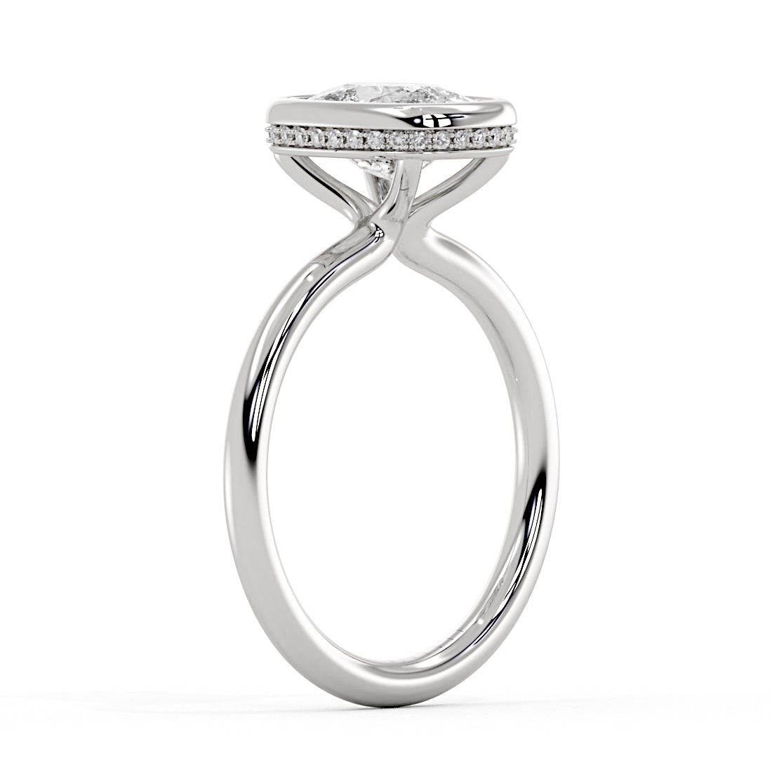 Cushion Cut Solitaire Flush Set Hidden Halo Engagement Ring - Sumner