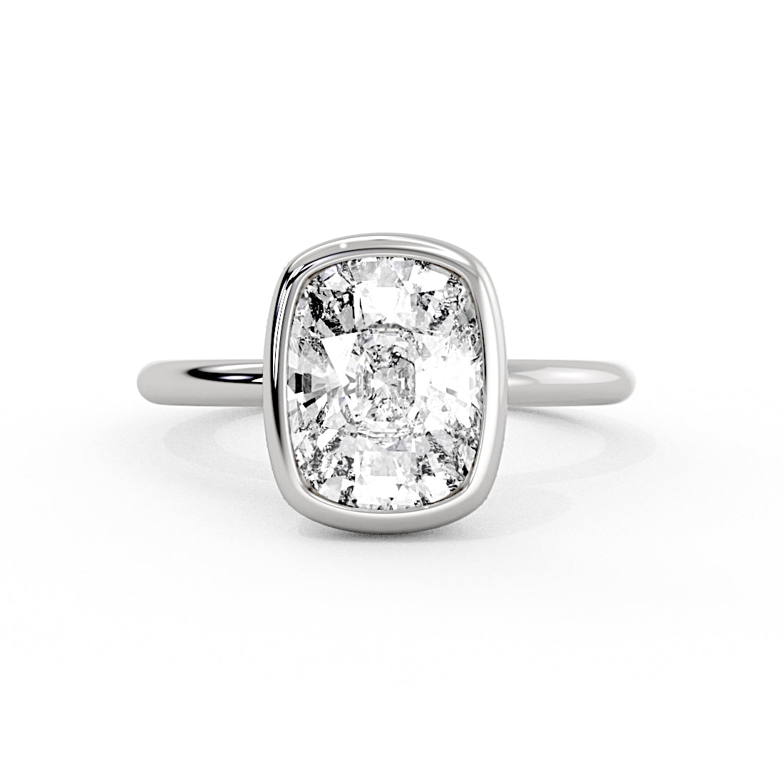 Cushion Cut Solitaire Flush Set Hidden Halo Engagement Ring - Sumner