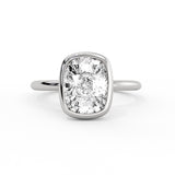 Cushion Cut Solitaire Flush Set Hidden Halo Engagement Ring - Sumner
