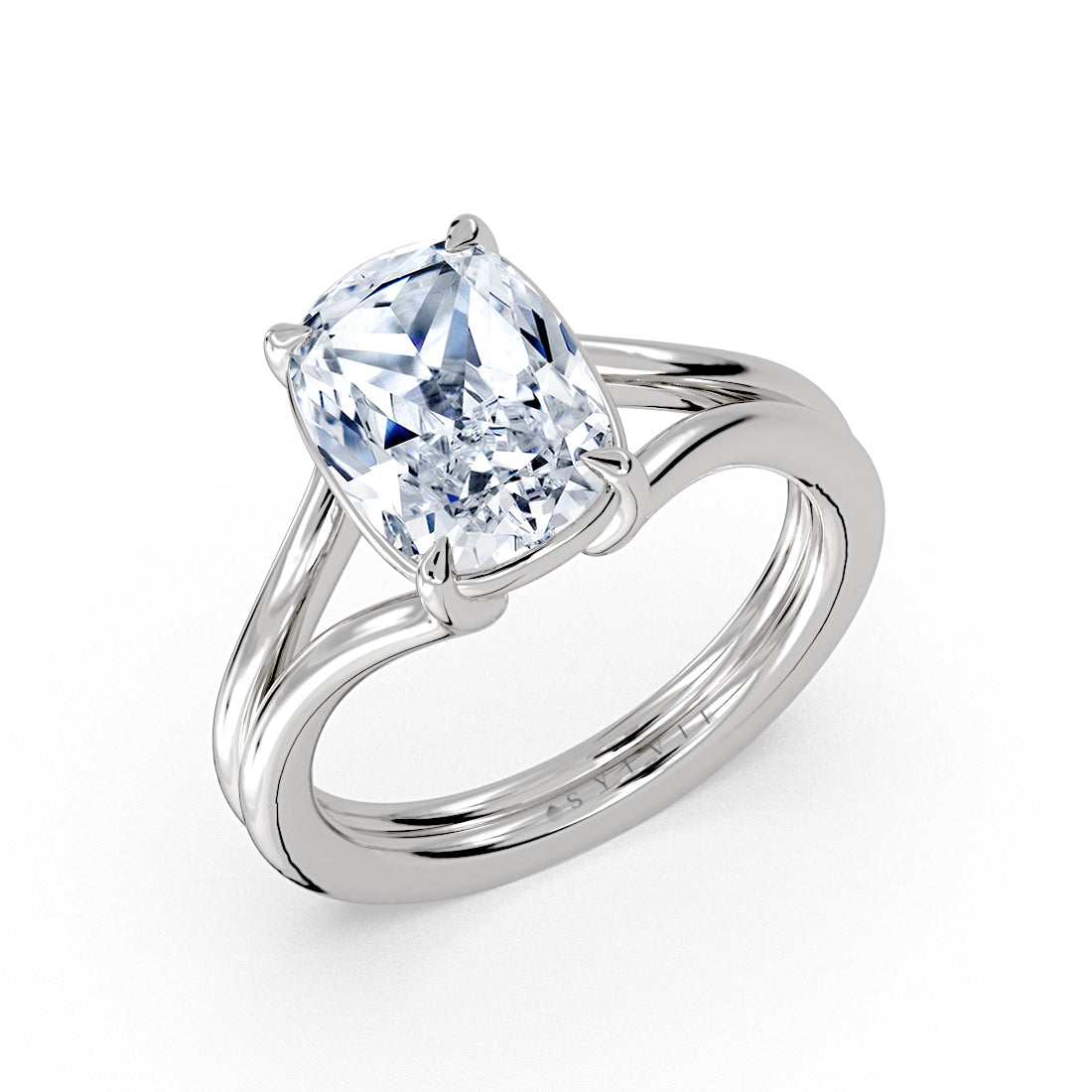 Cushion Cut Wide Double Band Split Shank Engagement Ring - Laura