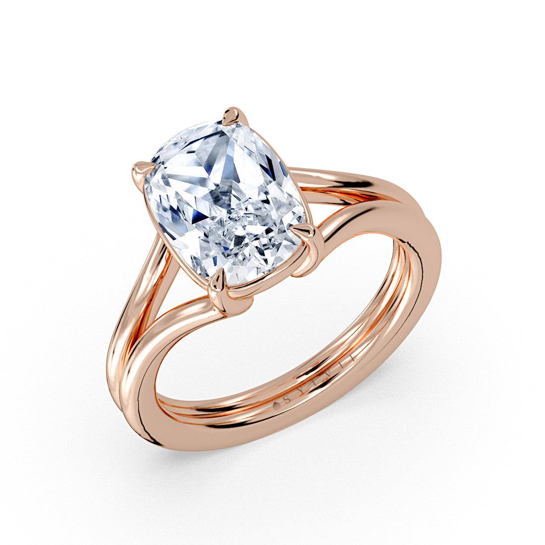 Cushion Cut Wide Double Band Split Shank Engagement Ring - Laura