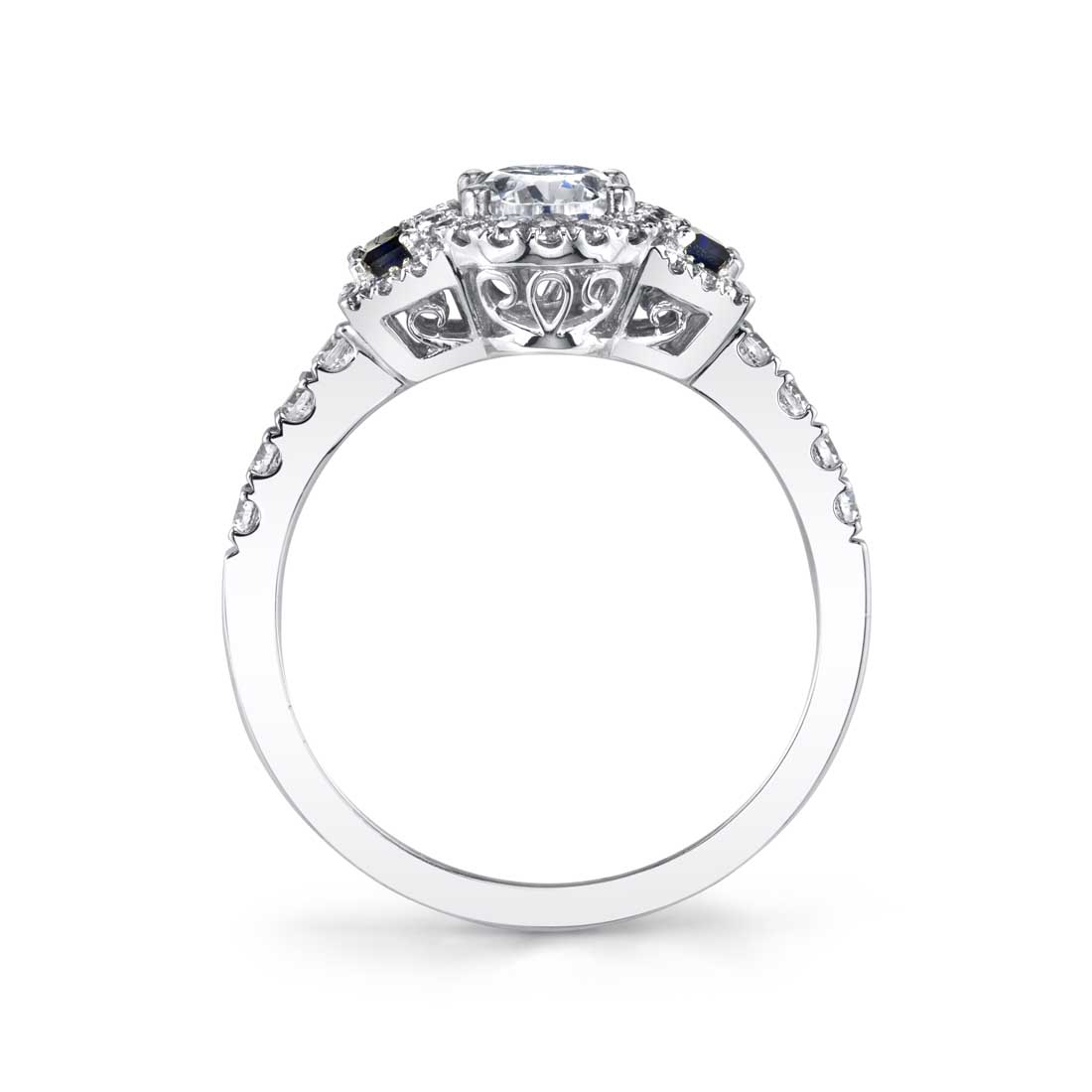 Adrianna - Three Stone Oval Engagement Ring with Sapphires