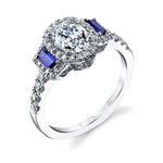 Adrianna - Three Stone Oval Engagement Ring with Sapphires