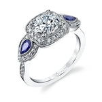 Sonia - Three Stone Engagement Ring with Halo