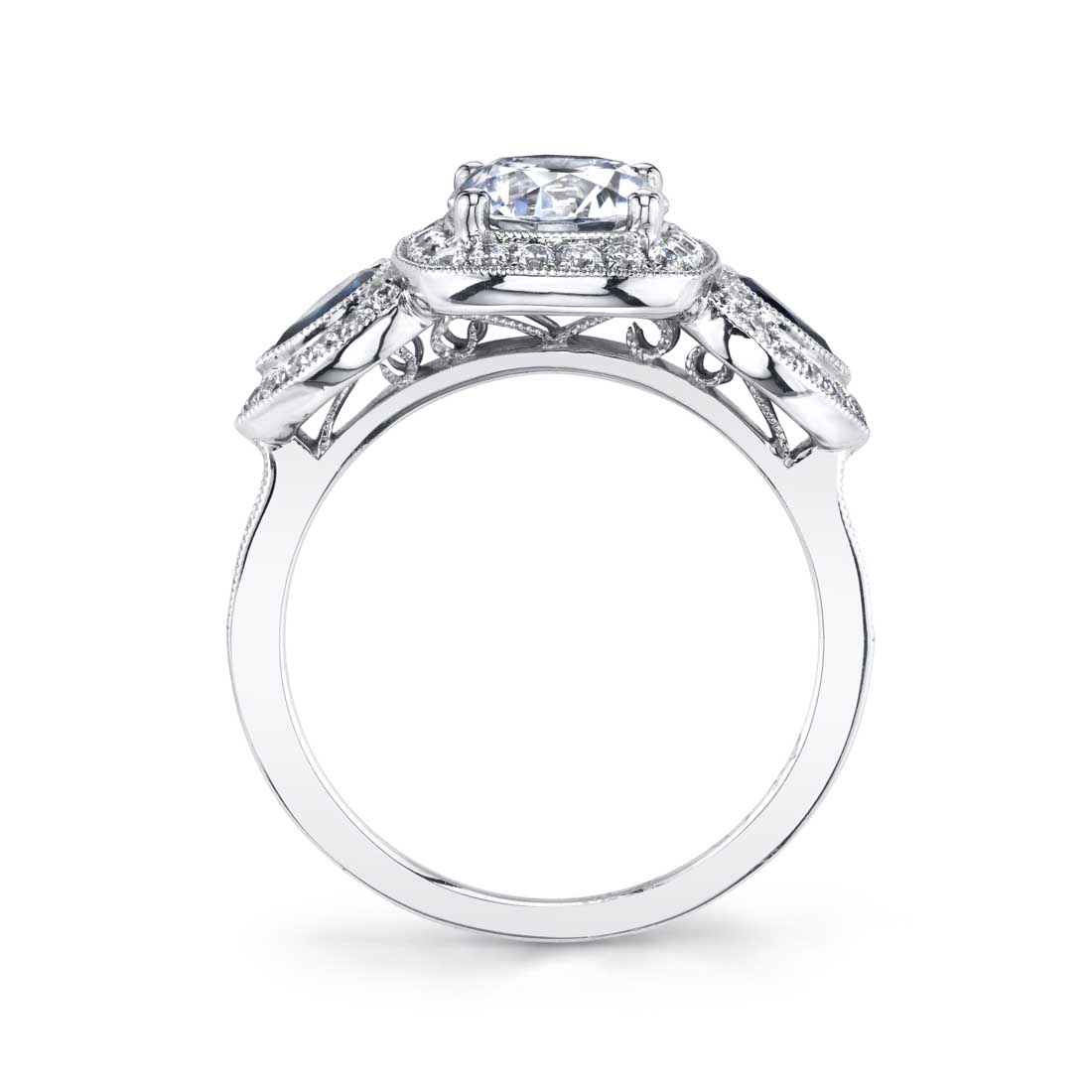 Sonia - Three Stone Engagement Ring with Halo