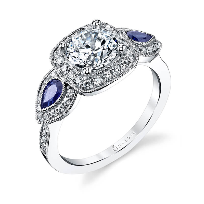 Sonia - Three Stone Engagement Ring with Halo