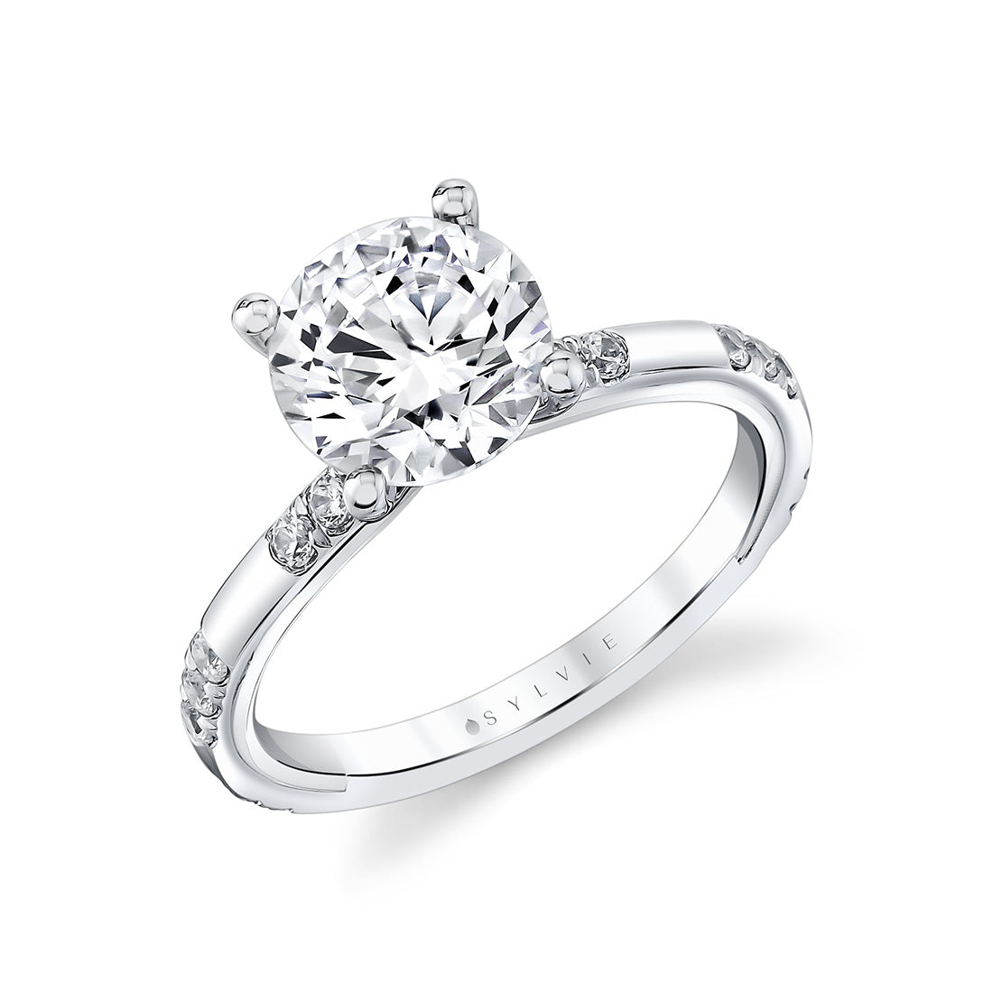 Iconelle Flush Set Diamond Trios Two Tone Engagement Ring - Zelda